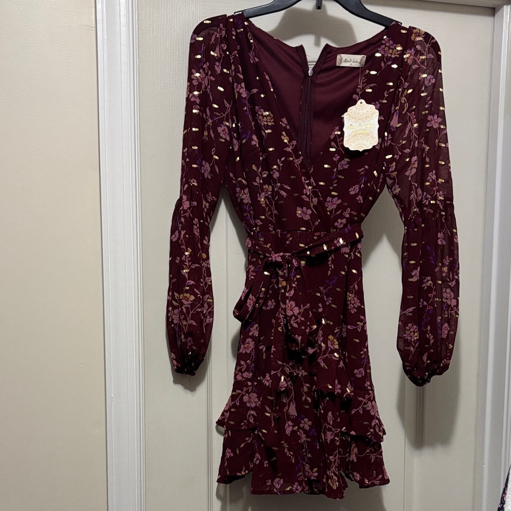 Altar'd State Burgundy Floral Long Sleeve Dress